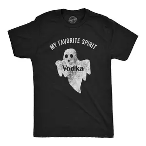 Mens My Favorite Spirit Vodka T Shirt Funny Halloween Ghost Drinking Party Tee Mens Funny T Shirts Cool Vintage Fashion T-Shirt Gift Classic Menswear Halloween Apparel for Men Funny Drinking Short Sleeve Black