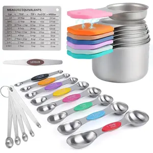 22-Piece Measuring Cups and Set, 304 Stainless for MINI Measuring, with Leveler, Measurement Conversion Chart, for Measure Dry & Liquid Ingredients