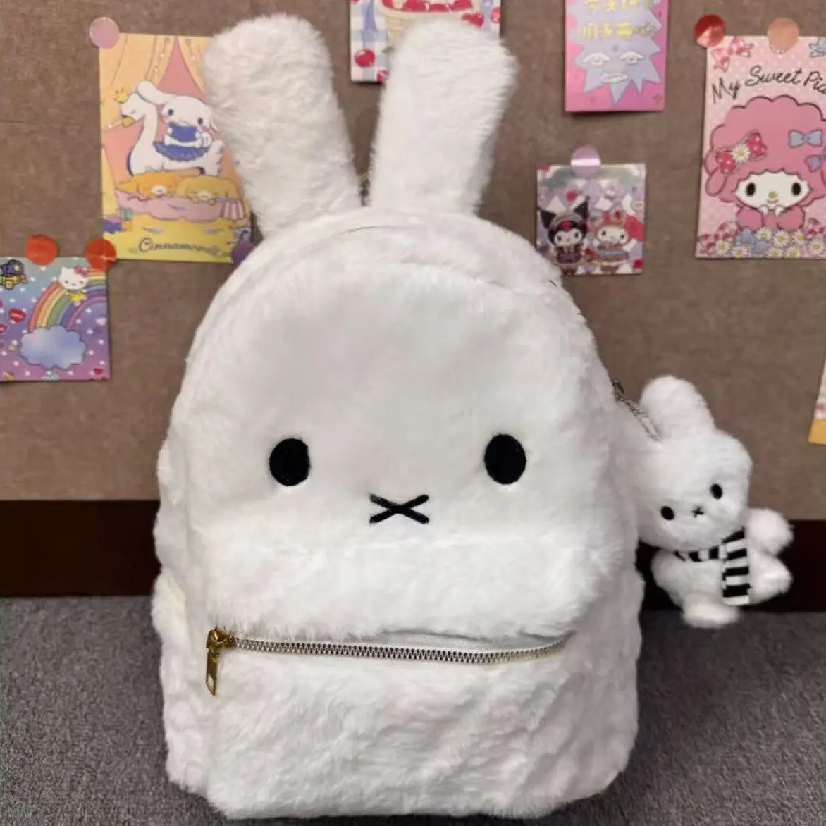 Kawaii Miffy Style Plush Bunny Backpack, Cute Fluffy Rabbit Mini Backpack, Soft Fuzzy Aesthetic Bag for Girls & Teens