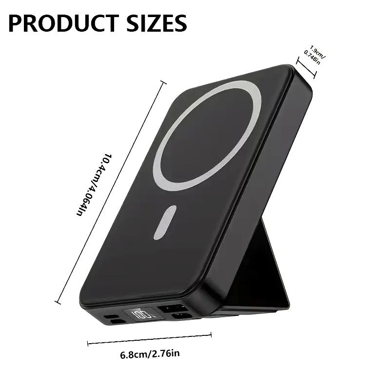 Magnetic  Wireless Portable Charger 10000mAh, with Built-in 3 Cables LED Display,Mag-Safe Battery Pack with Stand 22.5W PD Fast Charging for iPhone 15/14/13/12/Pro/Mini/Pro Max (Black) Android Devices