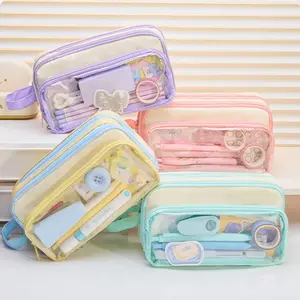 Large Capacity Dopamine Detachable Transparent Pencil Case, New Pain Bag High Aesthetic Pen Box, Stationery Japanese Style, Office Stationery Supplies