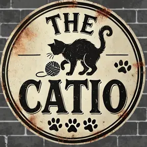 Vintage 8x8 Inch Round Hanging Wall Sign: "The Catio" - Playful Cat Design, Perfect For Kitchen, Home, Office, Cafe, Outdoor Decor, Wall Art, Housewarming Gift, Rustic Style. Random Hole Position For Hanging.,Home Decor ,Room Decor, Iron Multicolor