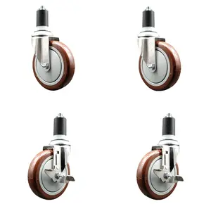 Service Caster SCC-SS316EX20S514-PPUB-MRN-2-TLB-2-158 Polyurethane Swivel Stem Caster with 5 in. Maroon Caster Wheels, 1.63 in. Expanding Stems - 316 Stainless Steel Casters - Set of 4