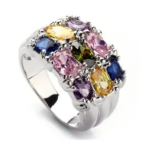 SHUNXUNZE charm Engagement wedding rings for men and women Pink Peridot Morganite Blue Purple Cubic Zirconia Rhodium Plated R141