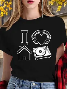 100% cotton women tshirt I Love House Music T-Shirt T-Shirt Print Round Neck Short Sleeve Streetwear Fashion Breathable Soft Unisex Designer Clothes For Women Casual Clothes