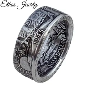 Hot-selling personalized coin Morgan alloy ring, unisex, industrial style, punk, rap, hip-hop ring Artificial Gemstone Rings