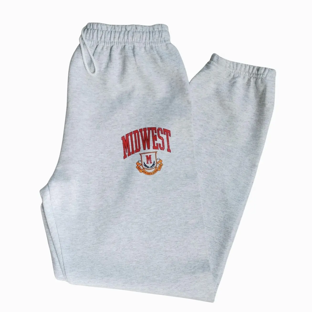 Midwest Logo Sweatpants, Distressed Varsity Joggers, Ash Gray Oversized Gildan Sweatpants, Unisex Drawstring Lounge Pants V