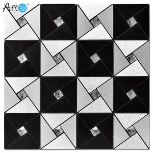 New Art3d 10-Sheet 11.8" x 11.8" Peel and Stick Backsplash Metal Mosaic Tiles, Black&Silver Windmill Puzzle Glass Mixe Decor Decorative