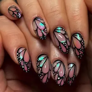 Easy Apply Press On Nails - Reusable Fake Nails with Butterfly Design - Custom Nail Sets for Everyday Wear