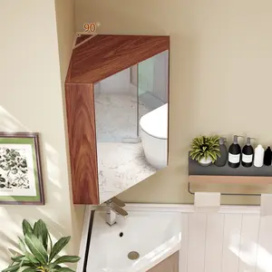 COSTWAY - Corner Medicine Cabinet with Mirror with Open Mirror Door and Adjustable Shelf-Brown