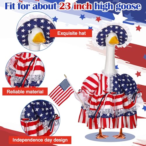 4th of July Porch Goose Outfits for 23'' Cement Plastic Porch Goose Statue(not included goose), Memorial Day Patriotic Porch Goose Clothes with Flag Star Red Blue White Strip Porch Goose Costume for Independence Day Summer Lawn Yard Garden Porch Decor