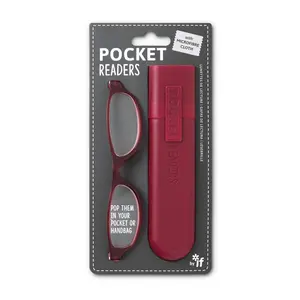 212 MAIN Pocket Readers Glasses - Red, Plus 2.5 Plus Lenses, Compact Pack, Plastic Frame, Small Size, Portable Reading Aid