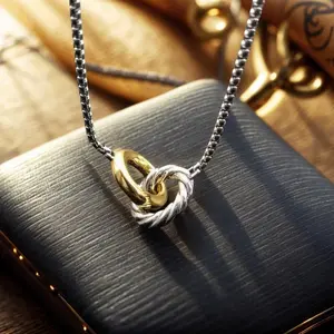 New Color Separation Double Ring Necklace - Ring Shaped, Silver Metal, Neutral Personality, Classic Hiphop Retro Style, Luxury Costume Jewelry for Fashion Enthusiasts, Ring Shaped Necklaces, Silver Metal Necklaces