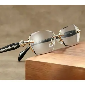 Anti Blue Light Rimless ReadingGlasses Fashion Women Men Diamond Cut Edge Presbyopic Eyeglasses Anti-fatigue Eyewear Anti UV Ray Computer Gaming Glasses Blue Blockers for Women/Men
