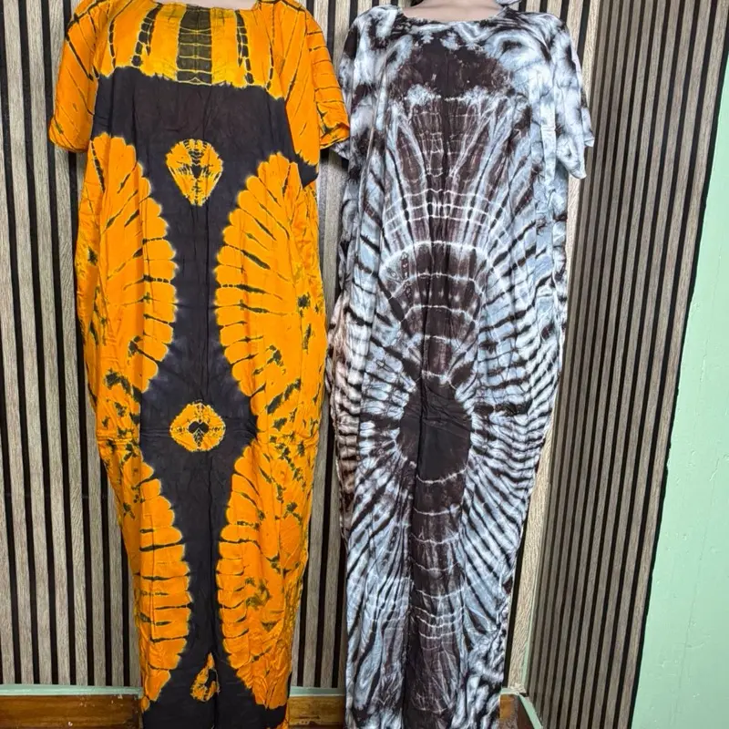 black and orange tie dye dress Black Tie Dye Kaftan Dress main image 0