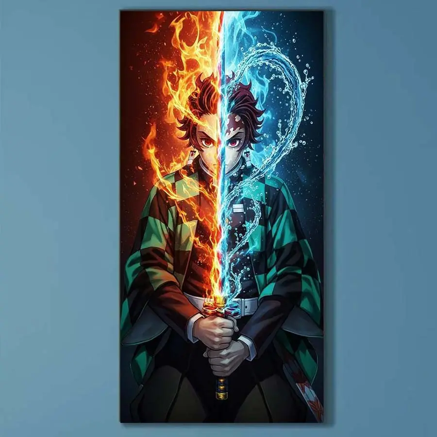 1 set of DIY diamond painting kit, 5D diamond art set, DIY decoration featuring flames, water flow, and samurai. Mosaic, diamond art, DIY art home decoration. Wall Art Painting Diamond Pattern Design