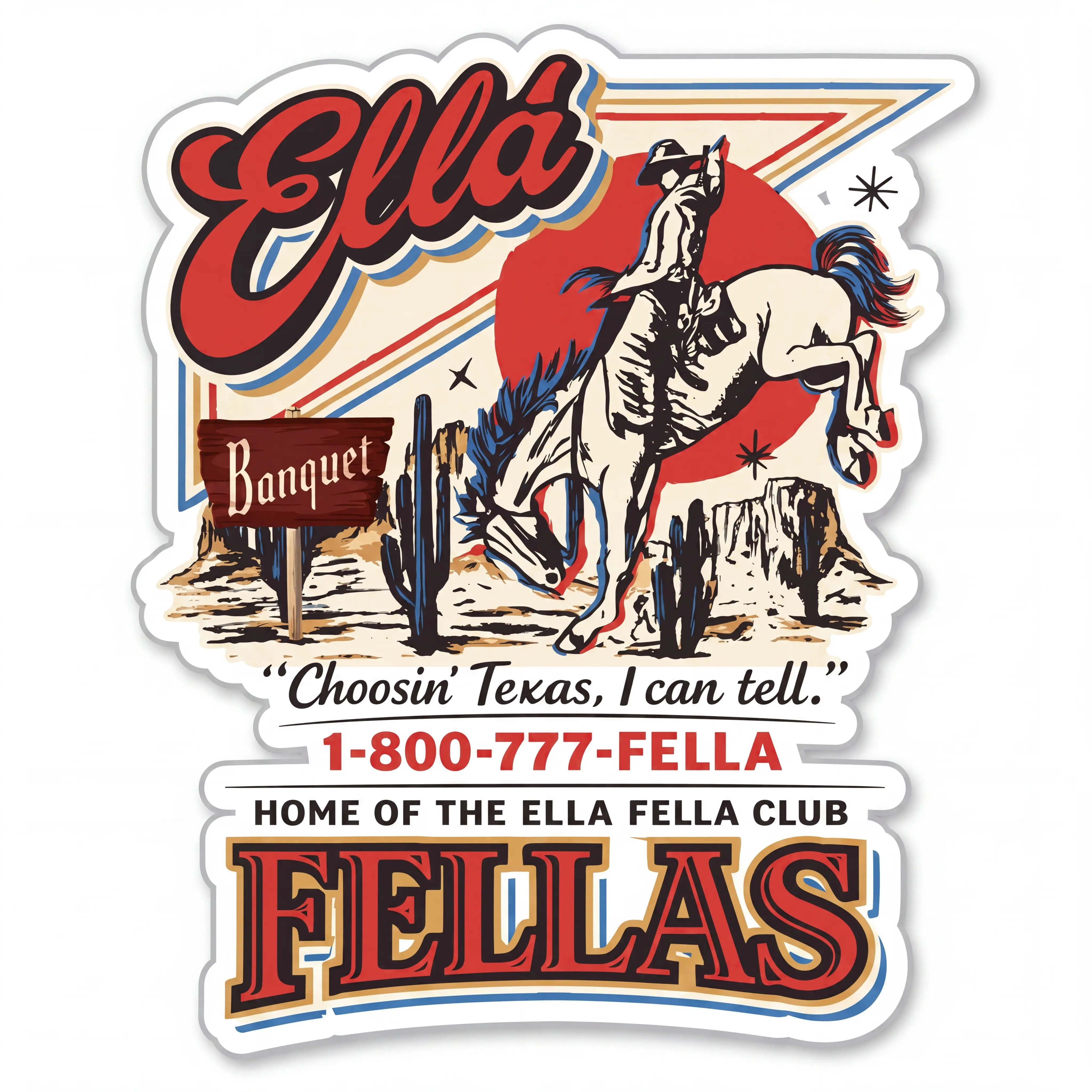 Funny Die-Cut Texas Ella Fella Adhesive Decals - Retro Country Music Western Cowboy-Cowgirl Aesthetic, High-Quality Reusable Water-Resistant Vinyl Stickers, Pre-Cut Edges for Simple Placement, Lift-Off Clean for Laptops, Adults