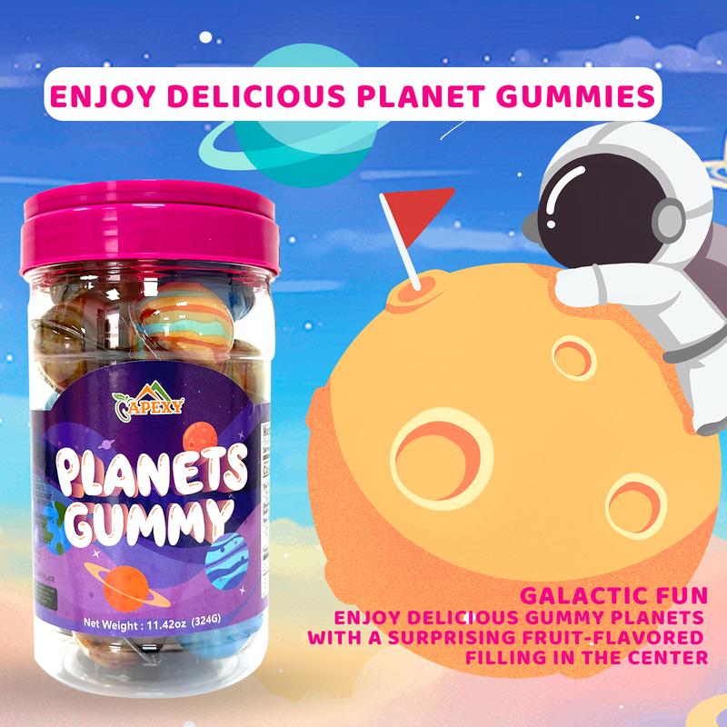 Apexy Planet Gummies - with Fruity Liquid Center 11.42oz Gummy Candy for Halloween, Birthday, Trick Or Treat, Party Candy - Jelly Filled Gummies, Fat Free, Nut Free. 11.42oz (Mixed Planets)  Bonbon Snack Sweet