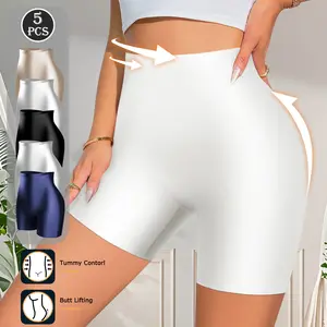 QUASTI 5 PCS High Waisted Seamless Flat Angle Shorts Oiled Cloth Smooth Breathable Solid Color Hip Lifting Panties Comfortable Skin Friendly Casual Slimming Briefs No Show Full Coverage Minimalist Anti Roll Edge Underwear S-XXL