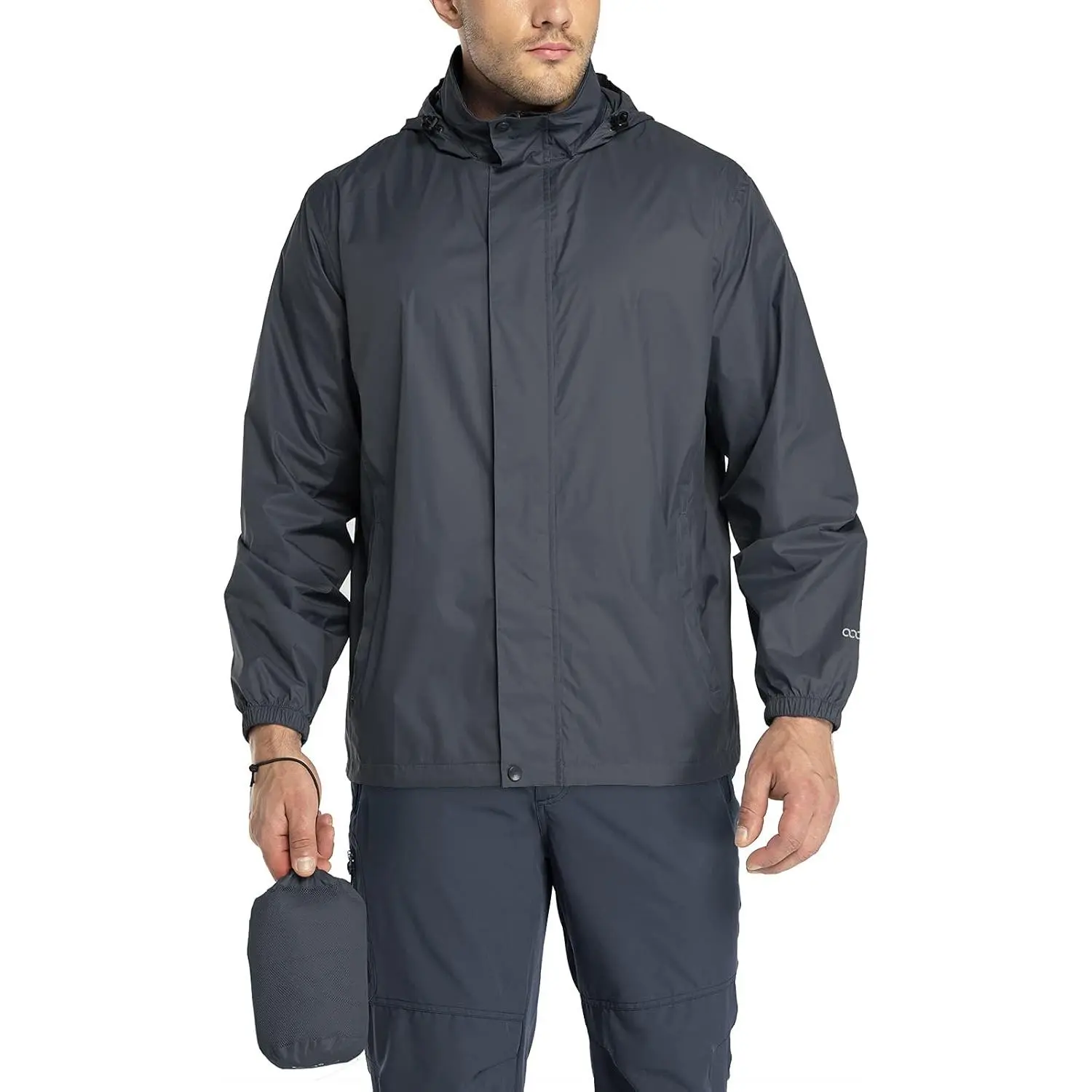 Men's Packable Lightweight Waterproof Hooded Rain Jacket - Full Sleeves Breathable Polyester Shell Synthetics Sports Windbreaker for Golf, Biking