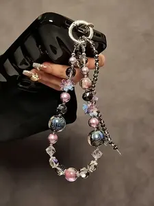 Luxury Amethyst Beaded Phone Strap, Handmade Crystal Wrist Lanyard for iPhone, Car Keys & Purses, Adjustable Wristlet Keychain, Chain