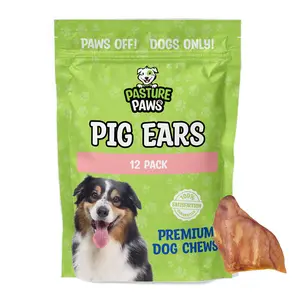 12 Pack Natural Dog Chews - Pig Ears for Dogs | Promoting Healthy Teeth and Gums, Muscle Development, and Overall Health | Preservative Free