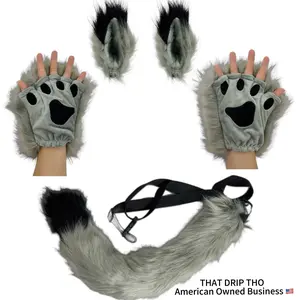 Faux Fur Wolf & Fox Costume Set – Ears, Tail & Gloves Party Accessory
