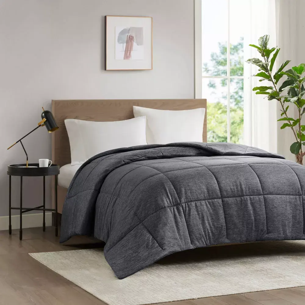 Urban Habitat Full/Queen Comfort Cool Jersey Knit Oversized Down Alternative Comforter Black: Machine Washable OEKO-TEX Certified