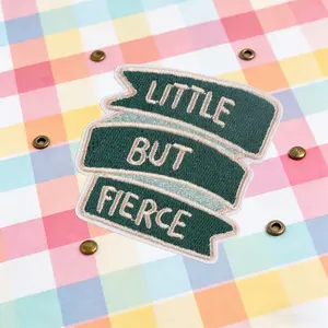 Little but Fierce Humorous Embroidered Patch, Floral Embroidery Appliques, Back Adhesive Iron-On, Suitable for Clothes Jackets Hats Accessories, Funny Quote Decor