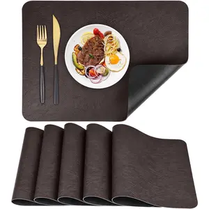 Faux Leather Placemats Set of 6 Table Mats Heat Resistant Reversible Place Mats,  Wipeable Dining Table Place mats for  Party Outdoor, 16.9 x 11.8 inches (Choco Brown/Black)