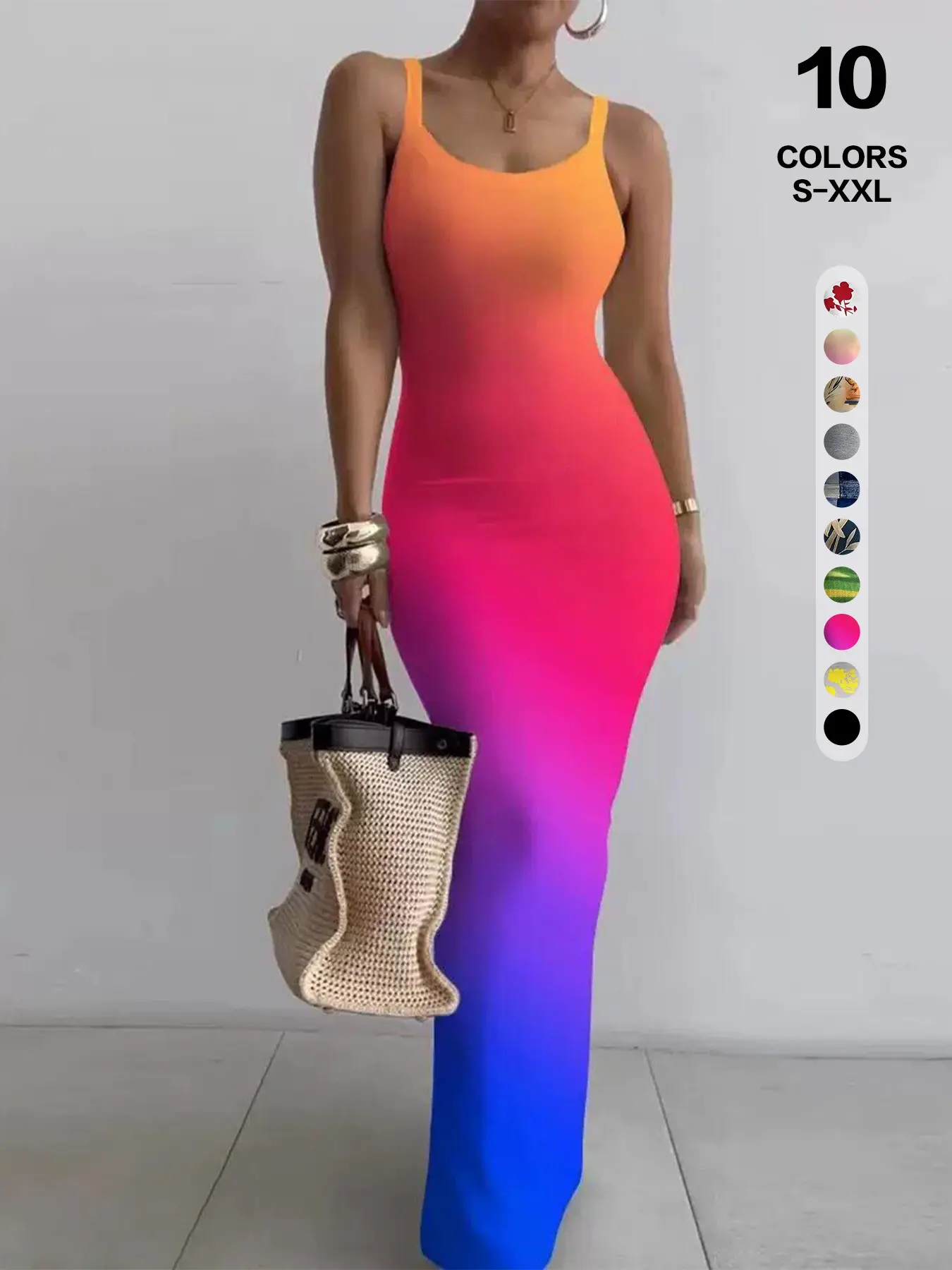 2026 European Style Thin Strap Sleeveless Knit Halter Long Dress, Summer Slimming Waist Bodycon Dress, Sexy Showcasing Figure and Legs, Trendy Chic Girl Dress maxi dress dresses outfits