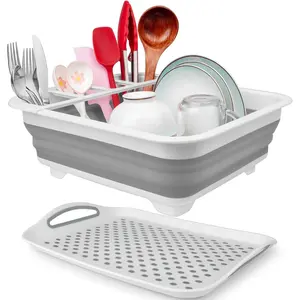 Collapsible Portable Over Sink Dish Drying Rack with Drainboard, Drainer Organizer Basket for Kitchen Counter, RV Camper Storage Organization Accessories