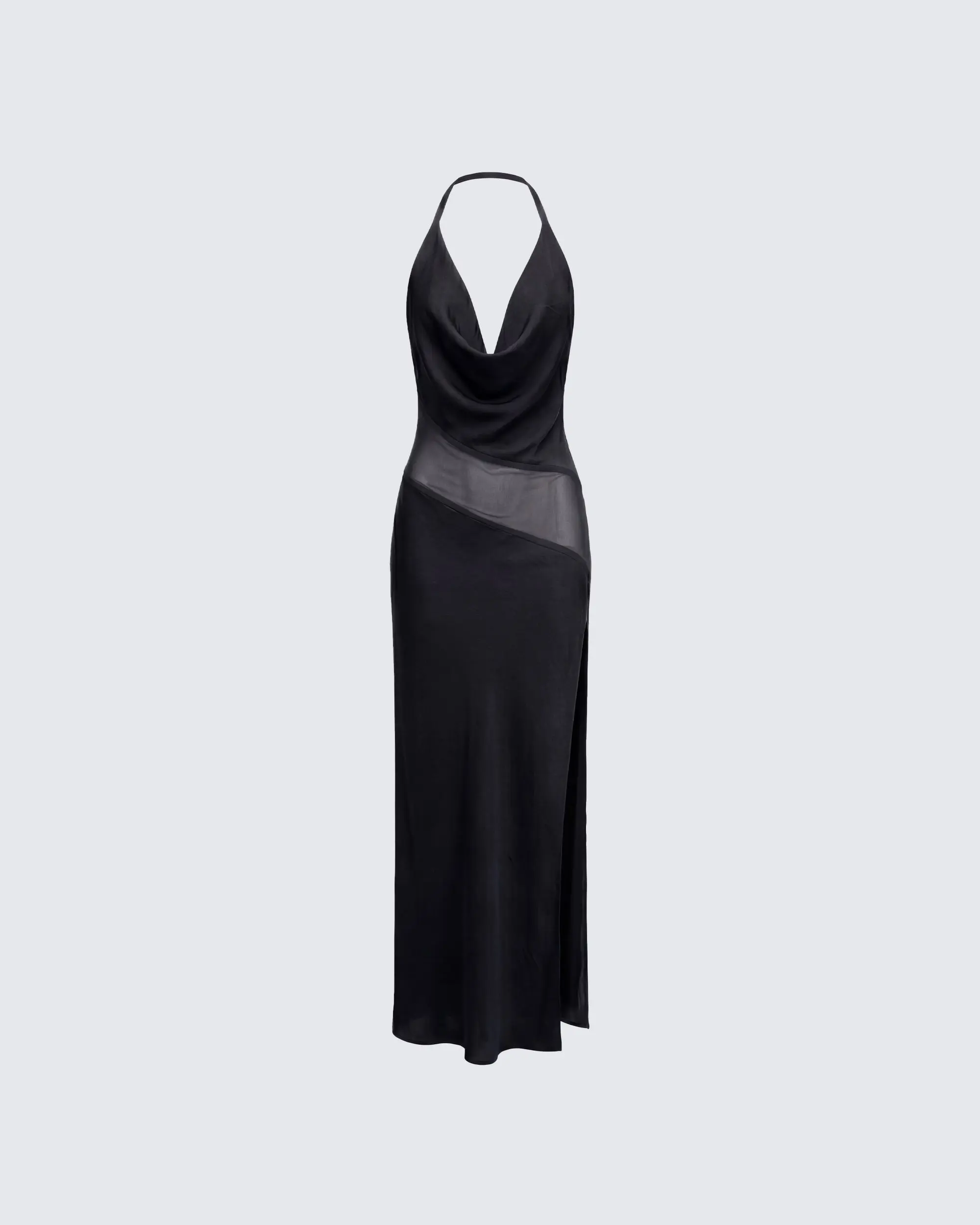 Daryl Black Matt Satin & Georgette Maxi Dress