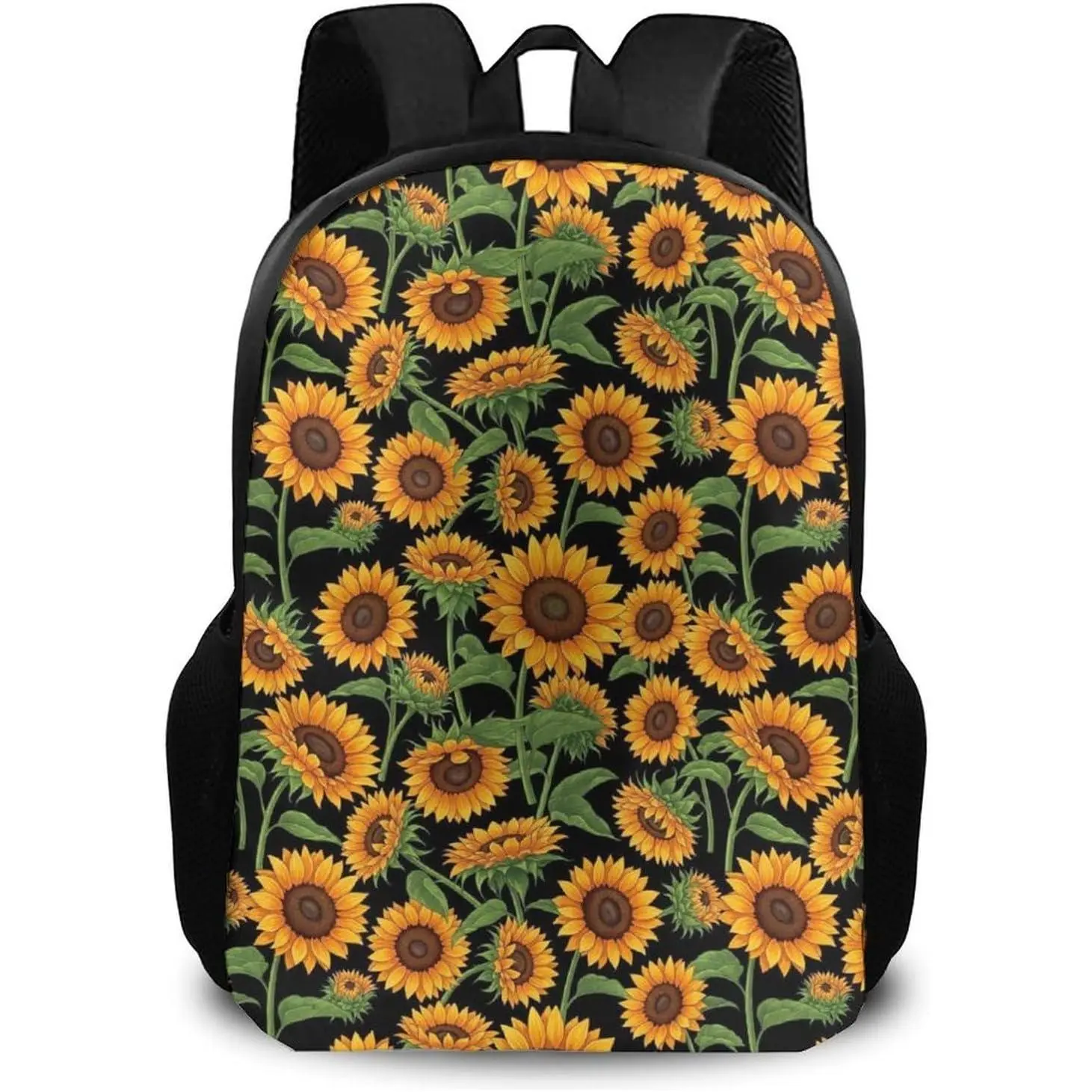 Large Durable Travel Laptop Backpack, Water Resistant College Bag, Computer Bag For Women Men Giant Sunflower Black