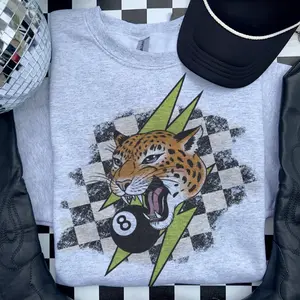 Grunge Checkered Leopard Bolt, Graphic Crewneck Sweatshirt, cowgirl outfits, western clothing, western tops outfits women, country concert outfits clothing, rodeo outfit women shirt hoodie