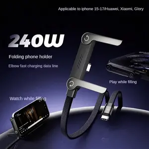 360° Rotating 240w Fast Charging Data Cable, 90° Braided Bendable with Phone Stand, Compatible with iPhone 17/pad/gaming Devices, Phone Charging Accessories