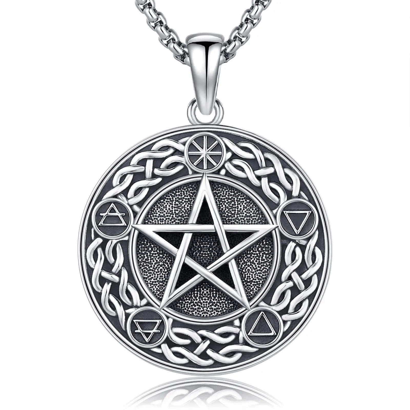 DRINSPER 925 Sterling Silver Pentagram Pentacle Pendant Necklace - Wiccan Pagan Magic Amulet, Balance Earth Spirituality Protection Jewelry for Women, Balance Necklace, Earth Necklace
