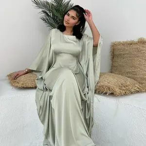 Satin Butterfly Robe Inner Belt Muslim Women Long Dress Summer, Dubai Turkish Islamic Clothing Ramadan Eid Robe summer outfits Maxi