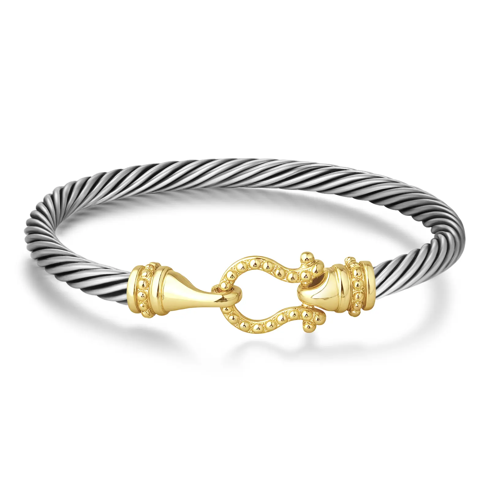 MYTYS Two Tone Twisted Cable Bracelet with Sleek Hook Clasp Textured Detailing Adjustable Cuff Bangle Comfortable Wear
