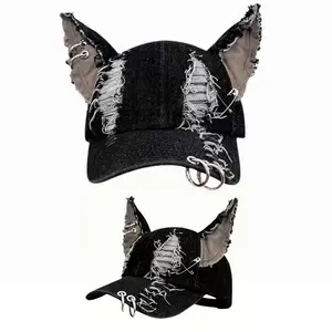 2025 New High-Quality Ripped Jeans Bunny Ear Baseball Cap Unisex Fashion Adjustable Cool Casual Hat for Men Women Acrylic Material 55-64CM Size bonnets mink  cowboy marshmallow wicker charles  jeffrey pia  headband bradley  martyn