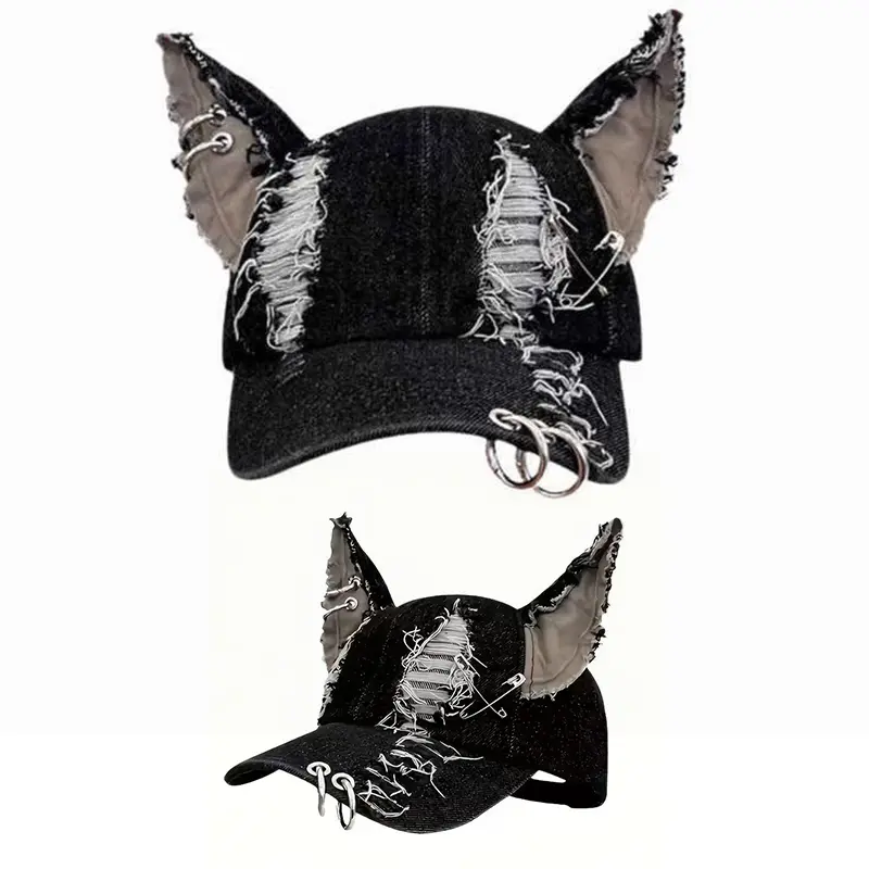 2025 New High-Quality Ripped Jeans Bunny Ear Baseball Cap Unisex Fashion Adjustable Cool Casual Hat for Men Women Acrylic Material 55-64CM Size bonnets mink  cowboy marshmallow wicker charles  jeffrey pia  headband bradley  martyn