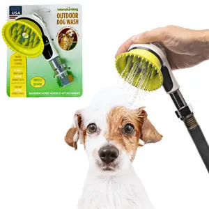 Wondurdog Garden Hose Dog Wash Nozzle with Metal Connector and Splash Shield Brush