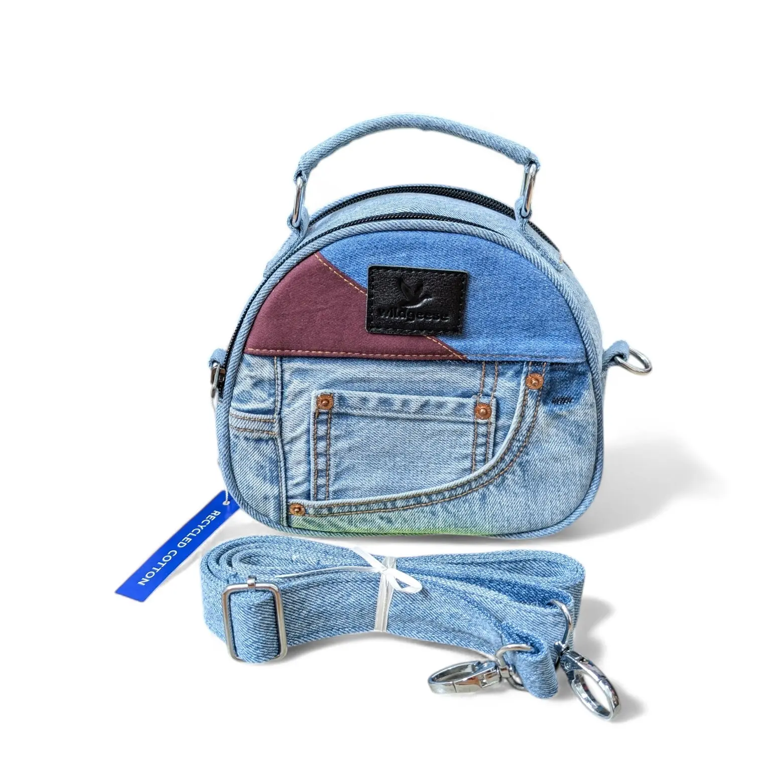 Wildgeese Penguin Handmade Denim Dome Bag - Upcycled Artisan Satchel