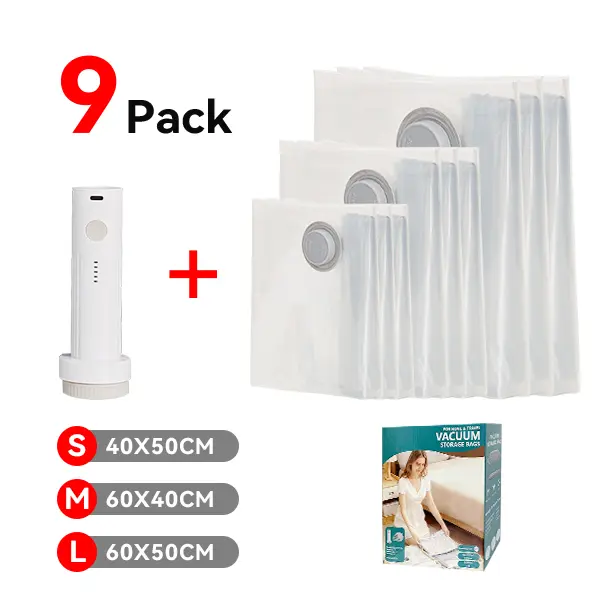【2026 Upgraded】Cordless Travel Vacuum Compression Organizer Storage Bags Set with Rechargeable Air Pump (9/15-Pack, 2 Sizes, 140L/Min Powerful Air Removal, Waterproof Reusable), Ideal for Luggage Organization, Carry-On Suitcases, Valentine's Day Gift, Pac