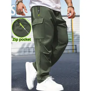 Men's multi pocket workwear casual pants Zipper pocket elastic waistband drawstring ankle pants Multi colored high elasticity loose outdoor commuting pants Large size versatile sports, fitness, and leisure sweatpants
