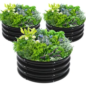 3 count 2X2X1ft Round Raised Garden Bed Kit,Galvanized Raised Garden Beds Outdoor, Metal Planter Box Steel Kit Flower ,Vegetables..Black