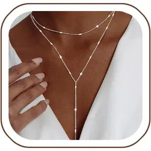 Lariat  Necklace for Women, Dainty Long Necklace  Y-Shaped Pendant Necklaces Trendy Beaded Chain Drop Necklaces  for Women Gifts
