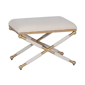 Linon Ashburn Campaign Accent Stool Oatmeal Gold