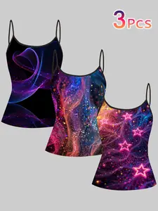 3 Piece Set Sleeveless Strap Vest Top, Casual All Season Wear, Slim-Fitting Daily Home Commute Party