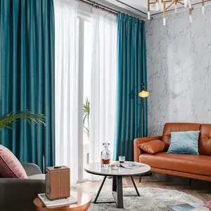 Modern Luxurious Lake Blue Velvet Curtains, High Light Blocking Fabric, Living Room Bedroom Hanging Curtains, Noise Reduction Insulation Window Curtain